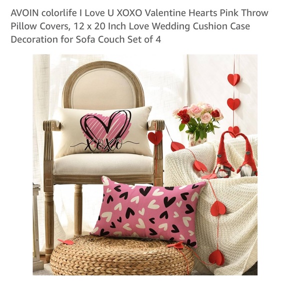 AVOIN colorlife I Love U XOXO Valentine Hearts Pink Throw Pillow Covers - Picture 3 of 6